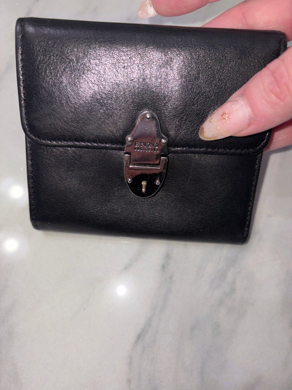 Vintage Enzo Angiolini Black Leather Trifold Wallet Heavy Clasp Y2K - Picture 3 of 9